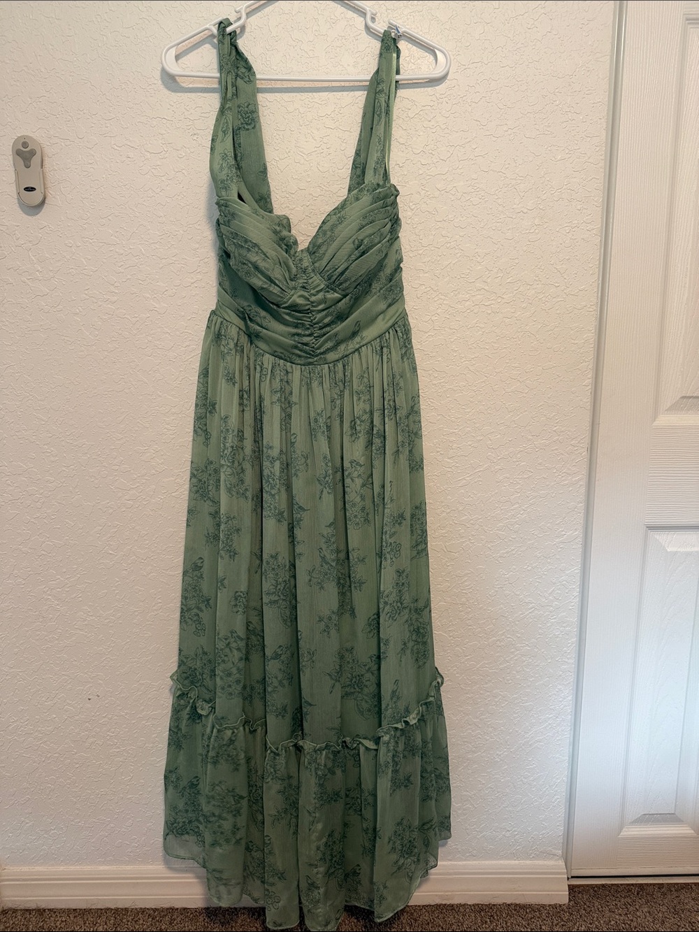 Sage Floral Maxi Dress with Ruched Bodice
